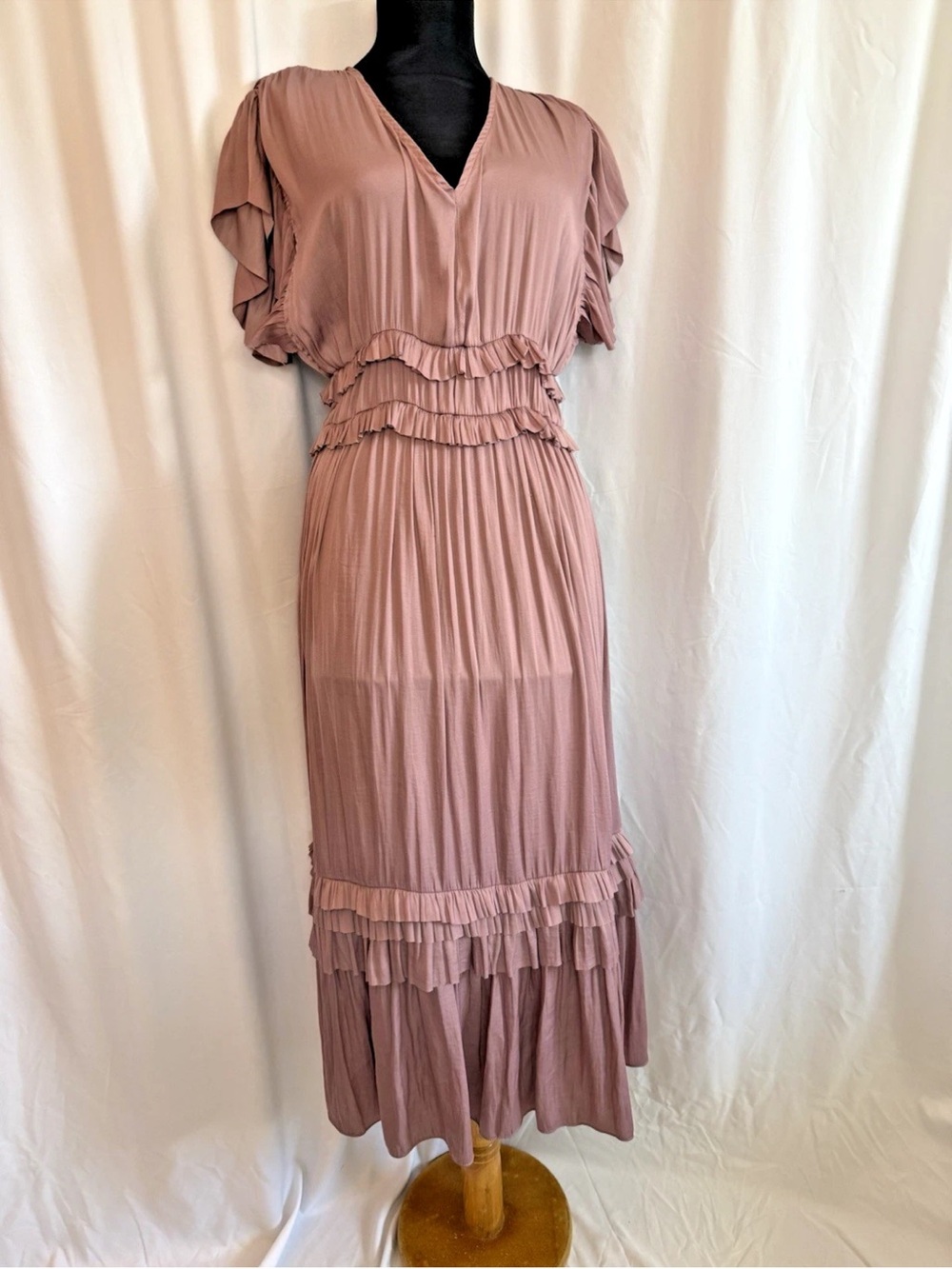 Pookie & Sebastian Mauve Tiered Midi Dress - Size Small